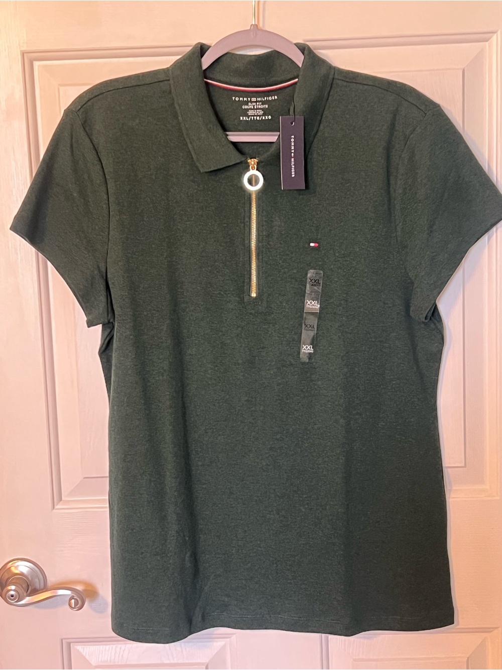 Tommy Hilfiger Women's Olive Green Zip Polo (SLIM FIT)